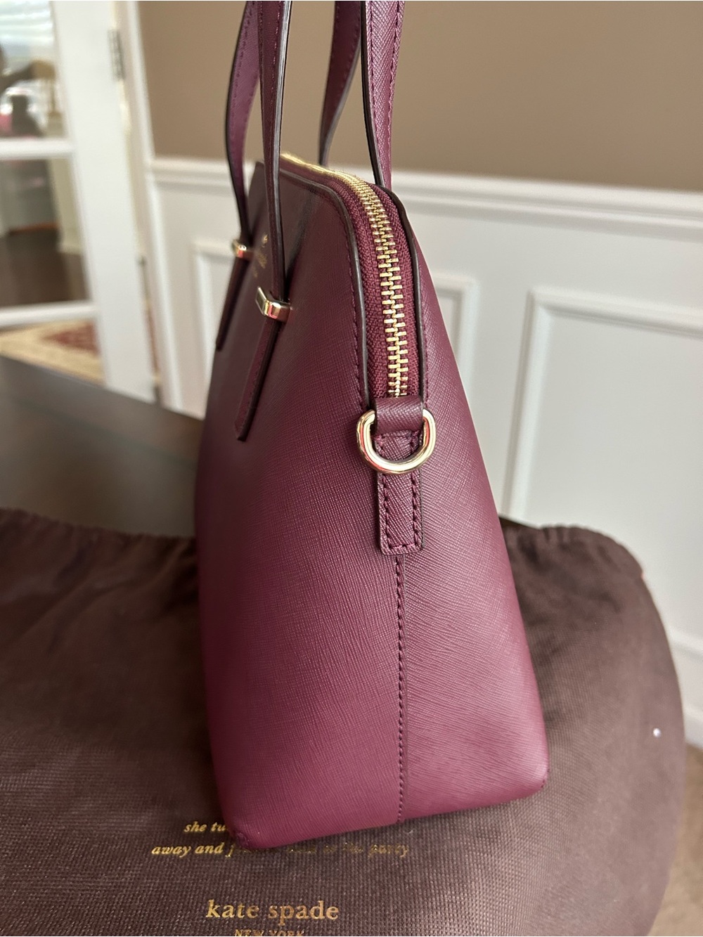 Kate Spade cedar Street Maise Mulledwine (588) Dome Satchel with Gold Hardware. - Picture 5 of 12